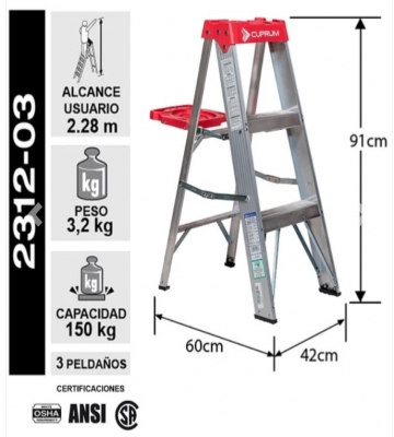 Escalera de Tijera de Aluminio 0.91M / 3 P 